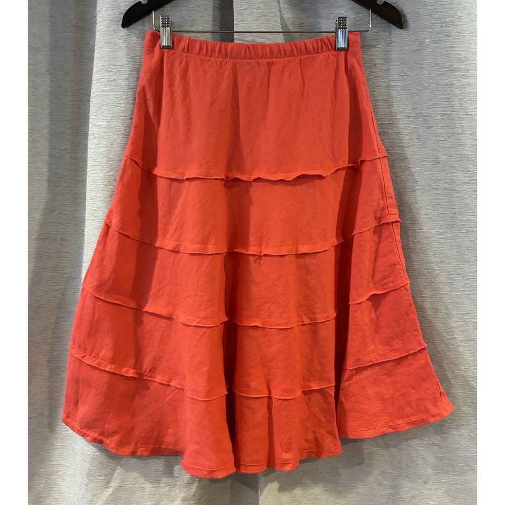 Soft Surroundings 100% Linen Tiered Skirt XS Coral Cottage Resort 2GZ13